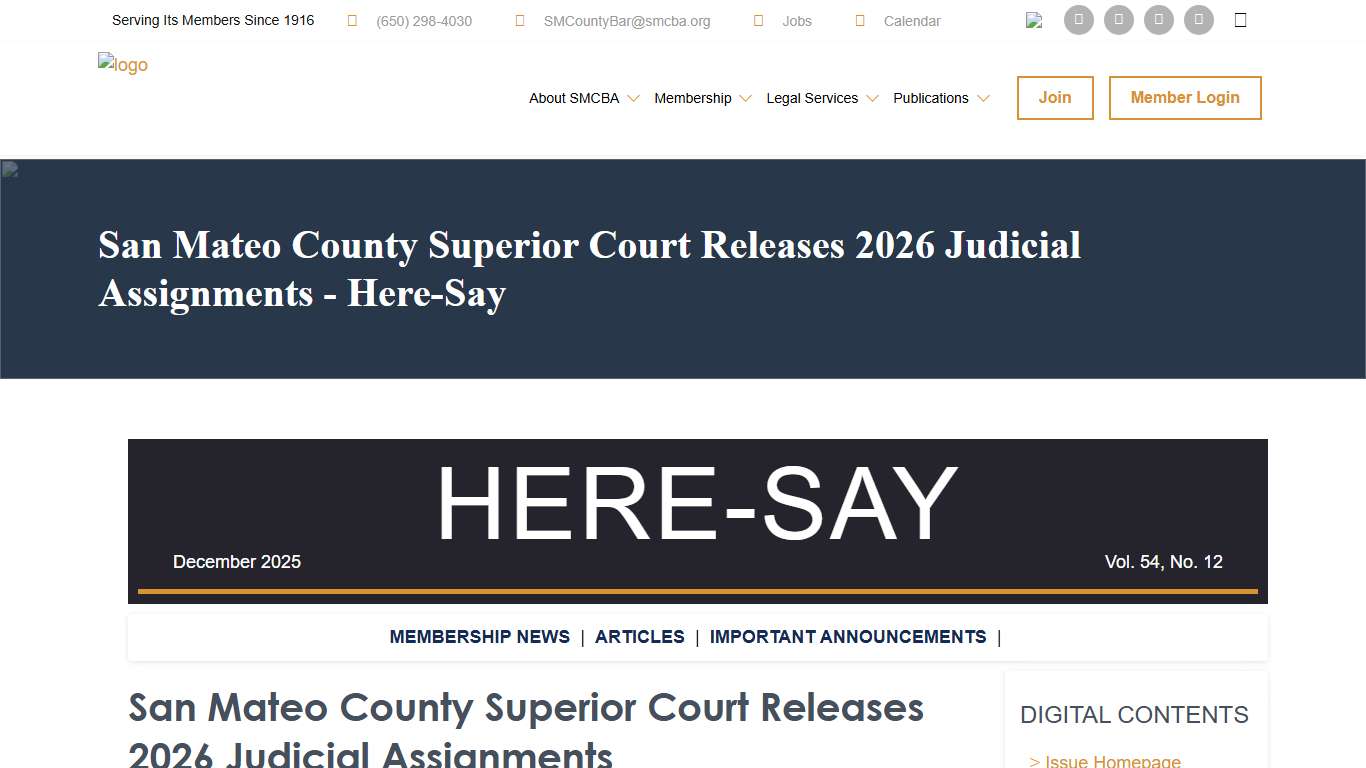 San Mateo County Superior Court Releases 2026 Judicial Assignments - Here-Say